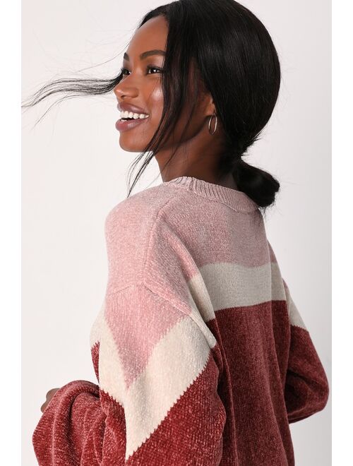 Lulus Constant Cuddles Pink Chevron Chenille Knit Sweater