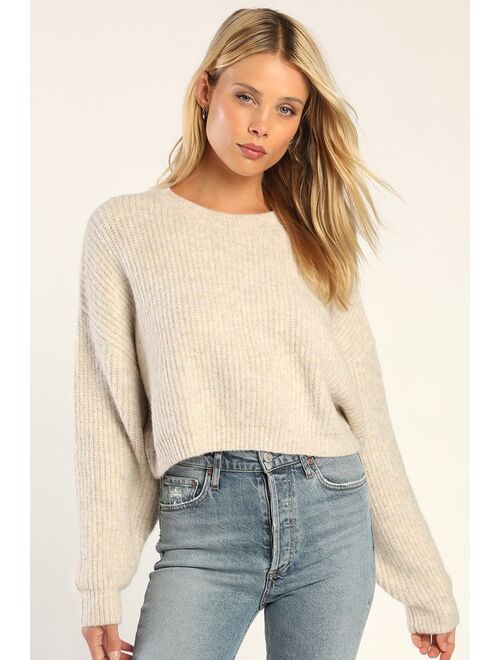 Lulus Cuddled Up Cutie Cream Cropped Dolman Sleeve Sweater