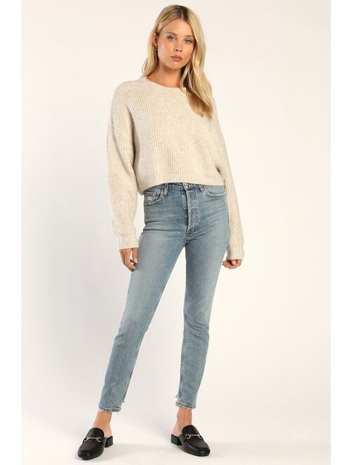 Lulus Cuddled Up Cutie Cream Cropped Dolman Sleeve Sweater