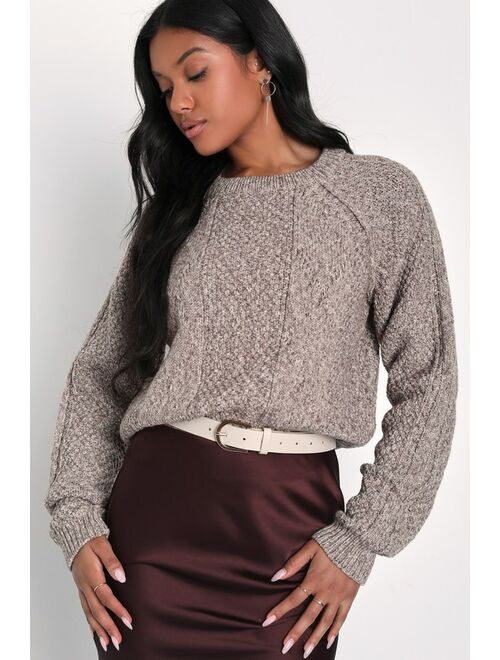 Lulus Winter Wishes Heather Brown Chunky Knit Pullover Sweater