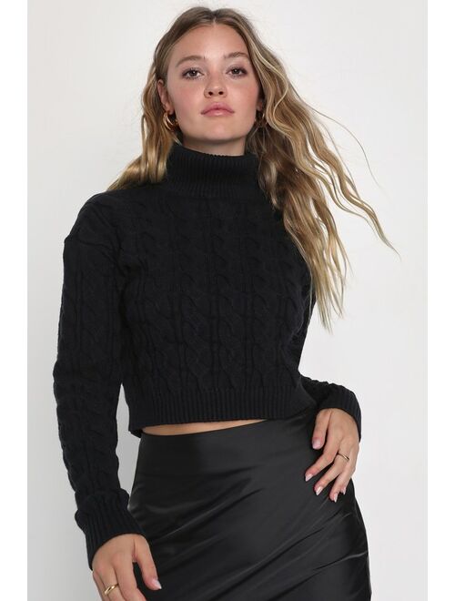 Lulus Slope Days Purple Cable Knit Cropped Turtleneck Sweater