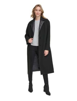 Women's Long Coat With Puffer Trim