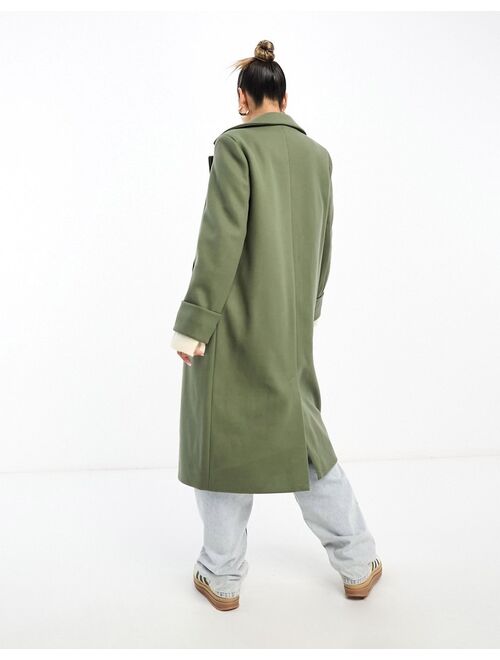 River Island single breasted wool blend coat in khaki