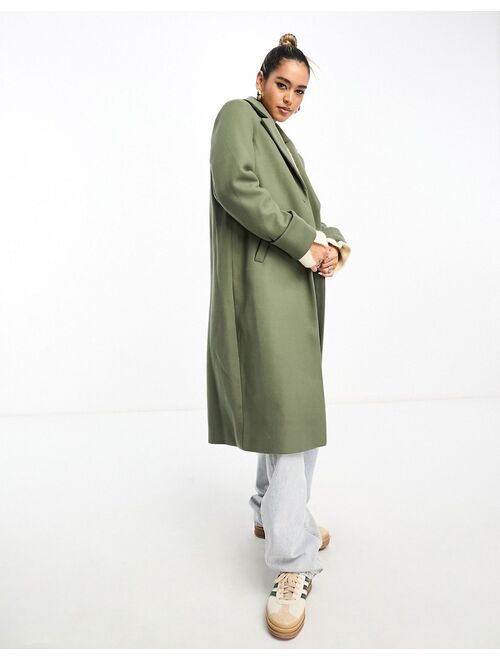 River Island single breasted wool blend coat in khaki