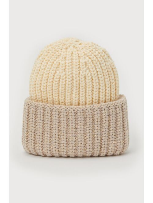 San Diego Hat Co. Urban Ivory and Taupe Color Block Cuff Beanie