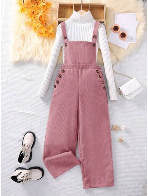 SHEIN Tween Girl 1pc Button Detail Overall Jumpsuit