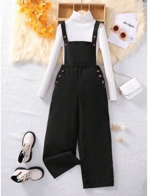 SHEIN Tween Girl 1pc Button Detail Overall Jumpsuit