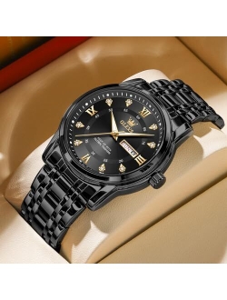 Mens Diamond Watch Luxury Business Dress Wrist Watches Quartz Stainless Steel Waterproof Luminous Day Date