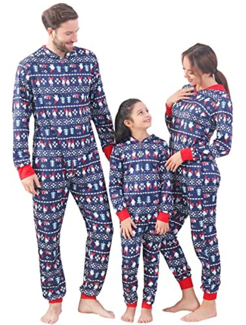 YEAXLUD Matching Family Pajamas Christmas Onesie Jumpsuit Zipper Soft PJ's Cute One Piece Printed Xmas Sleepwear