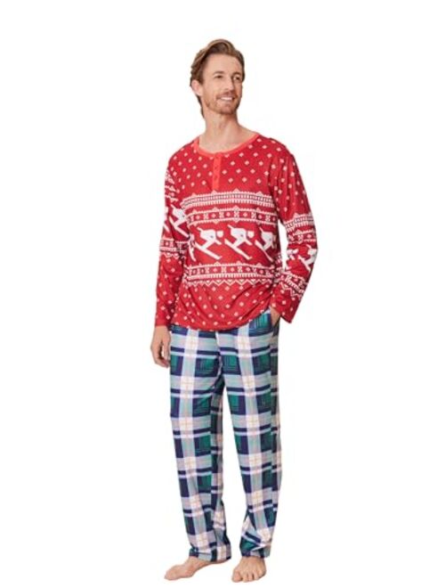 Ekouaer Family Matching Christmas Pajamas Holiday PJ Set Men and Women Sleepwear Long Sleeve Jammies Print Tops and Pants