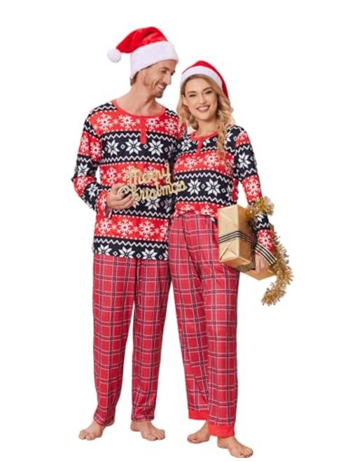 Ekouaer Family Matching Christmas Pajamas Holiday PJ Set Men and Women Sleepwear Long Sleeve Jammies Print Tops and Pants