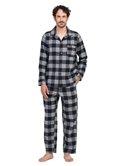 Men's Pajama Set 100% Cotton Flannel Top Long Sleeve & Bottom Pants Plaid Sleepwear PJ Sleepwear Lounge Comfy M79/M95