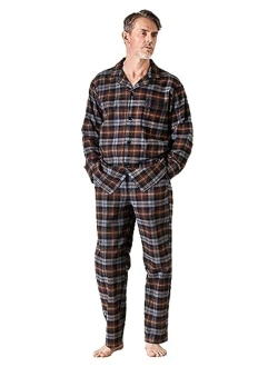 Men's Pajama Set 100% Cotton Flannel Top Long Sleeve & Bottom Pants Plaid Sleepwear PJ Sleepwear Lounge Comfy M79/M95