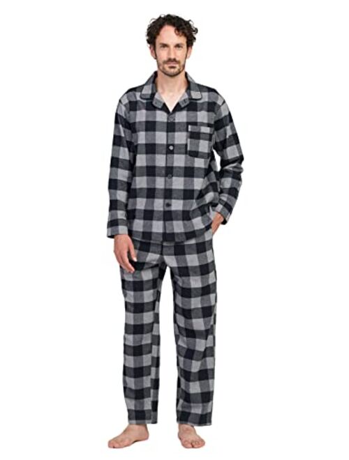 LAPASA Men's Pajama Set 100% Cotton Flannel Top Long Sleeve & Bottom Pants Plaid Sleepwear PJ Sleepwear Lounge Comfy M79/M95