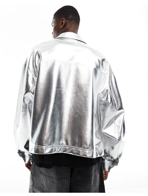 ASOS DESIGN oversized cropped coach jacket in metallic silver