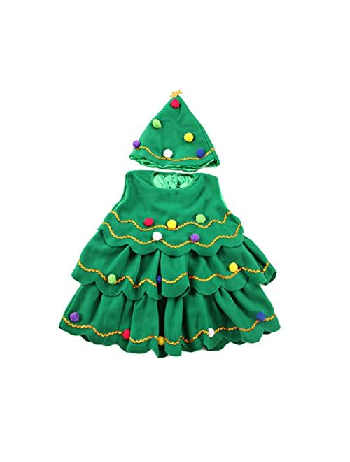 FEIBEL Kids Christmas Tree Costume for Girls Sleeveless Ruffle Dress Xmas Tree Cosplay Elf Christmas Outfits