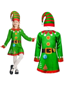 IKALI Christmas Elf Costume Kids Santa's Helper Costume Santa Claus Holiday Dress-up Outfit for Boys Girls Children