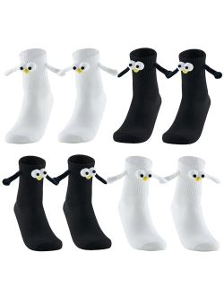 Color Land 4 Pairs Cute Socks Hand in Hand Magnetic Socks-Fun 3D Eye Unisex Socks with Magnetic Hands Holding Friendship Socks,100% Cotton Socks that Hold Hands-WB