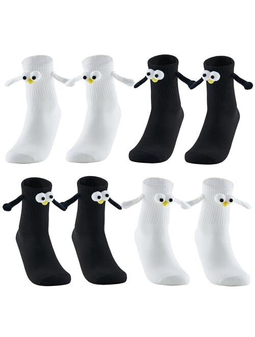 Color Land 4 Pairs Cute Socks Hand in Hand Magnetic Socks-Fun 3D Eye Unisex Socks with Magnetic Hands Holding Friendship Socks,100% Cotton Socks that Hold Hands-WB