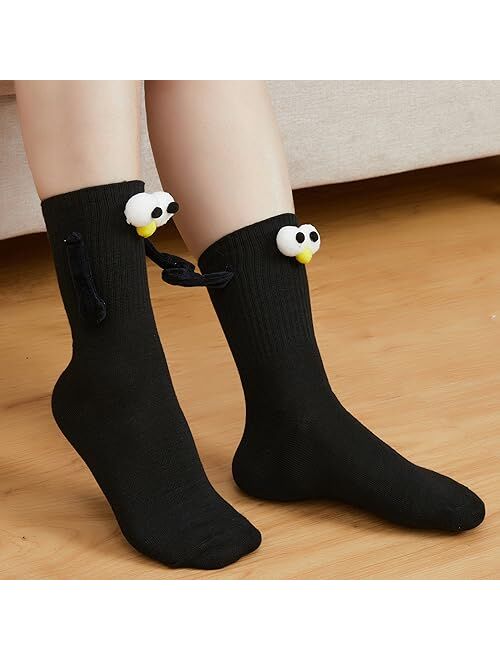 Color Land 4 Pairs Cute Socks Hand in Hand Magnetic Socks-Fun 3D Eye Unisex Socks with Magnetic Hands Holding Friendship Socks,100% Cotton Socks that Hold Hands-WB