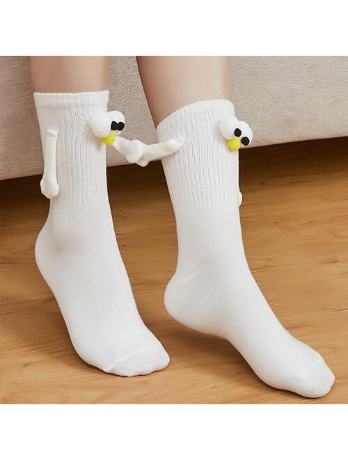 Color Land 4 Pairs Cute Socks Hand in Hand Magnetic Socks-Fun 3D Eye Unisex Socks with Magnetic Hands Holding Friendship Socks,100% Cotton Socks that Hold Hands-WB