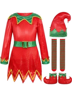 Costumerry Elf Costume for Girls Kids Elf Santa's Dress Christmas Outfit