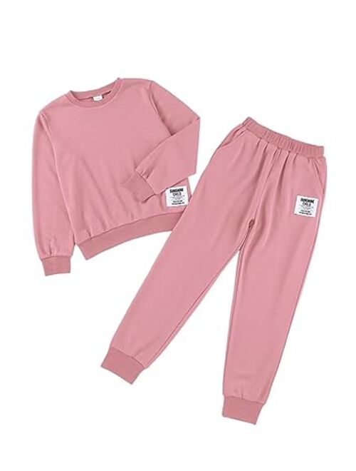 DOKOTOO KIDS Girl's Cute 2 Piece Outfits Kids Long Sleeve Pullover Sweatshirts and Jogger Sweatpants Tracksuit Set 7-15 Years