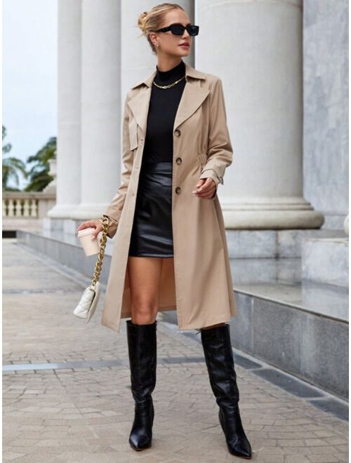 SHEIN Essnce Lapel Neck Single Breasted Trench Coat