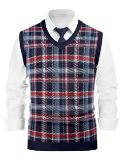 Belovecol Men's Sweater Vest Casual V-Neck Argyle Sweater Vests Sleeveless Pullover Knitwear