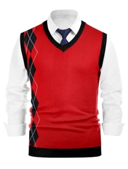 Belovecol Men's Sweater Vest Casual V-Neck Argyle Sweater Vests Sleeveless Pullover Knitwear