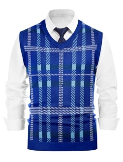 Belovecol Men's Sweater Vest Casual V-Neck Argyle Sweater Vests Sleeveless Pullover Knitwear