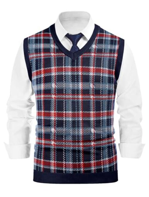 Belovecol Men's Sweater Vest Casual V-Neck Argyle Sweater Vests Sleeveless Pullover Knitwear