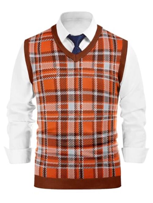 Belovecol Men's Sweater Vest Casual V-Neck Argyle Sweater Vests Sleeveless Pullover Knitwear