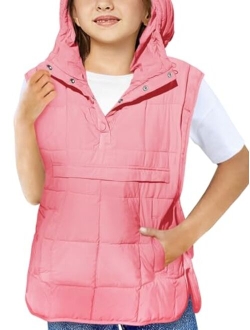 Haloumoning Girls Hooded Puffer Vest Kids Fashion Sleeveless Quilted Jackets 5-14 Years