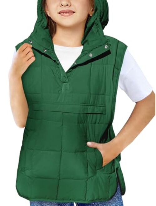 Haloumoning Girls Hooded Puffer Vest Kids Fashion Sleeveless Quilted Jackets 5-14 Years