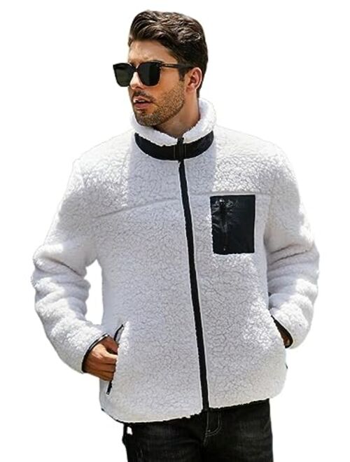 ROHAAS Men's Long Sleeve Shirt Jacket winter jackets Men Contrast Panel Zip Up Teddy Jacket