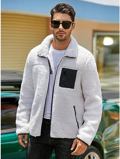 ROHAAS Men's Long Sleeve Shirt Jacket winter jackets Men Contrast Panel Zip Up Teddy Jacket