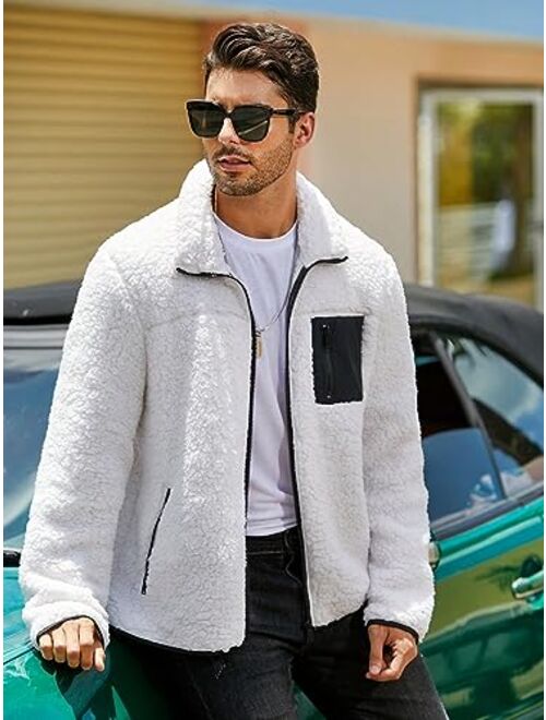 ROHAAS Men's Long Sleeve Shirt Jacket winter jackets Men Contrast Panel Zip Up Teddy Jacket