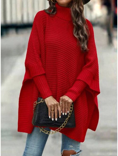 SHEIN LUNE Turtleneck Batwing Sleeve Poncho