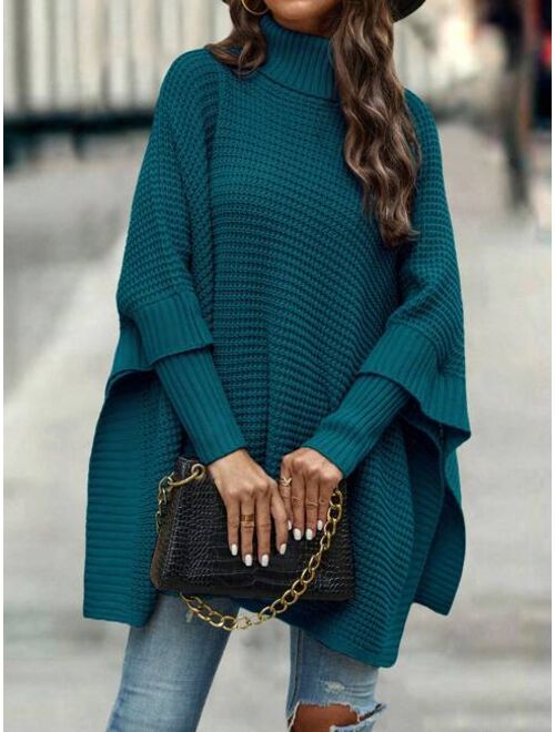 SHEIN LUNE Turtleneck Batwing Sleeve Poncho