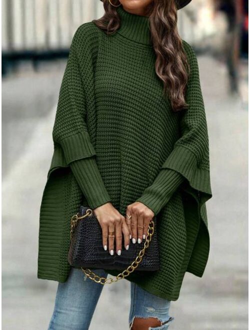 SHEIN LUNE Turtleneck Batwing Sleeve Poncho