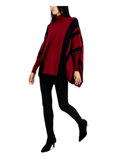 ALFANI Striped Turtleneck Poncho Sweater, Created for Macy's