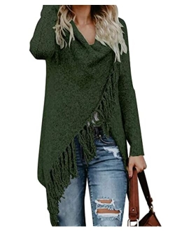 CEASIKERY Women's Tassel Hem Sweater Long Cardigan Knitwer Pullover Poncho Coat