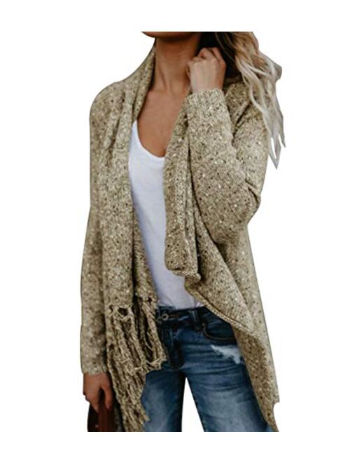 CEASIKERY Women's Tassel Hem Sweater Long Cardigan Knitwer Pullover Poncho Coat