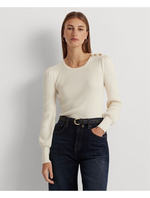 Polo Ralph Lauren LAUREN RALPH LAUREN Women's Button-Trim Ribbed Cotton-Blend Sweater, Regular and Petite