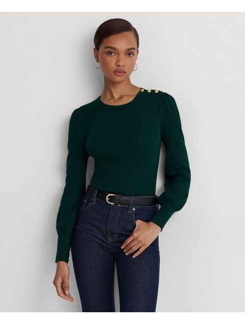 Polo Ralph Lauren LAUREN RALPH LAUREN Women's Button-Trim Ribbed Cotton-Blend Sweater, Regular and Petite