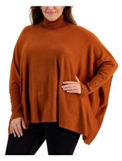 JM COLLECTION Plus Size Solid Turtleneck Poncho Sweater, Created for Macy's