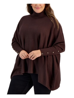 JM COLLECTION Plus Size Solid Turtleneck Poncho Sweater, Created for Macy's