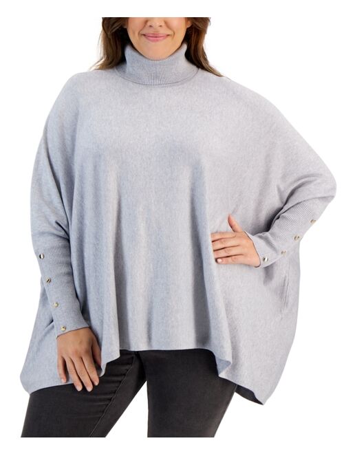 JM COLLECTION Plus Size Solid Turtleneck Poncho Sweater, Created for Macy's