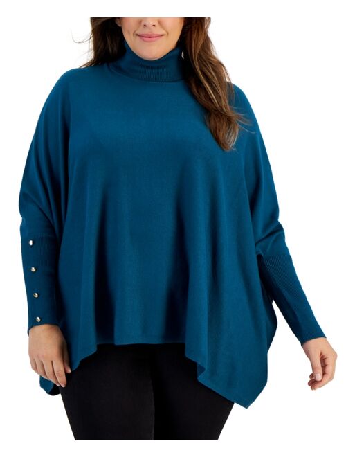 JM COLLECTION Plus Size Solid Turtleneck Poncho Sweater, Created for Macy's